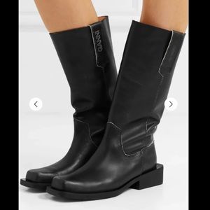 GANNI MC Logo-Print Leather Knee Boots